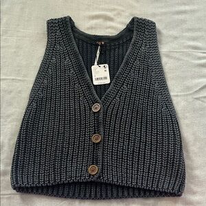 Free People Chunky Knit Button Front Vest in Charcoal